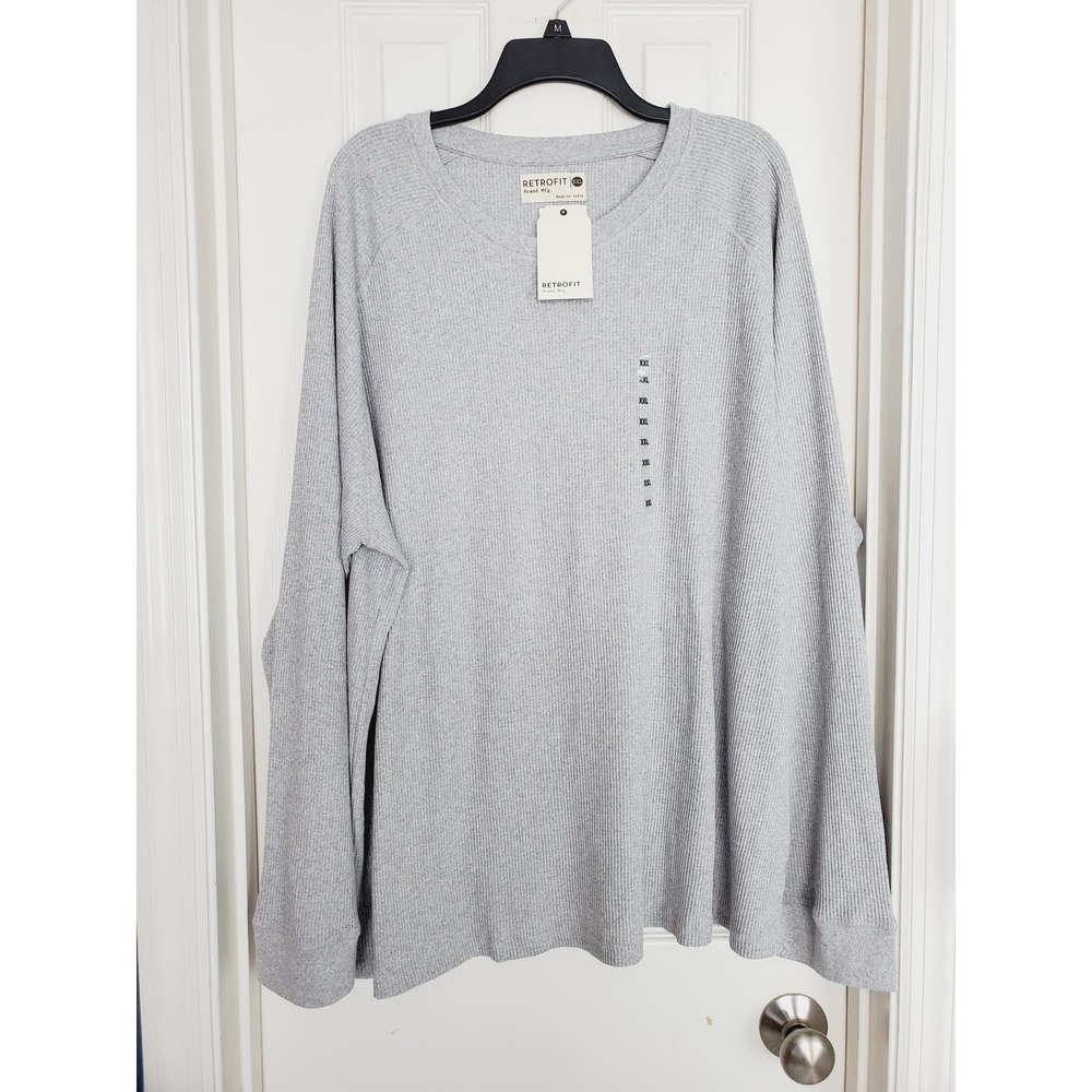 Retrofit Thermal Shirt Grey Waffle Knit Long Sleeve Layering Top XXL